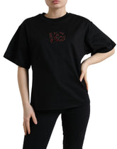 Dolce & Gabbana Black Cotton DG Crystal Crewneck Tee T-shirt -   -  Dolce & Gabbana.